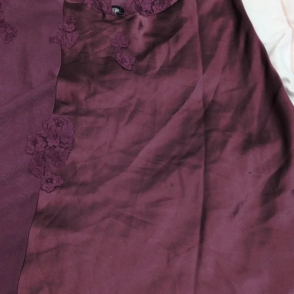 Vintage Romantic Dark Mulberry Satin Slip Gown Frederick's of Hollywood Large - Picture 9 of 12